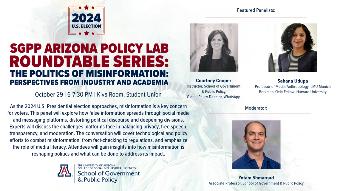 Flyer- SGPP Arizona Policy Lab Roundtable Series- The Politics of Misinformation 10.29.24